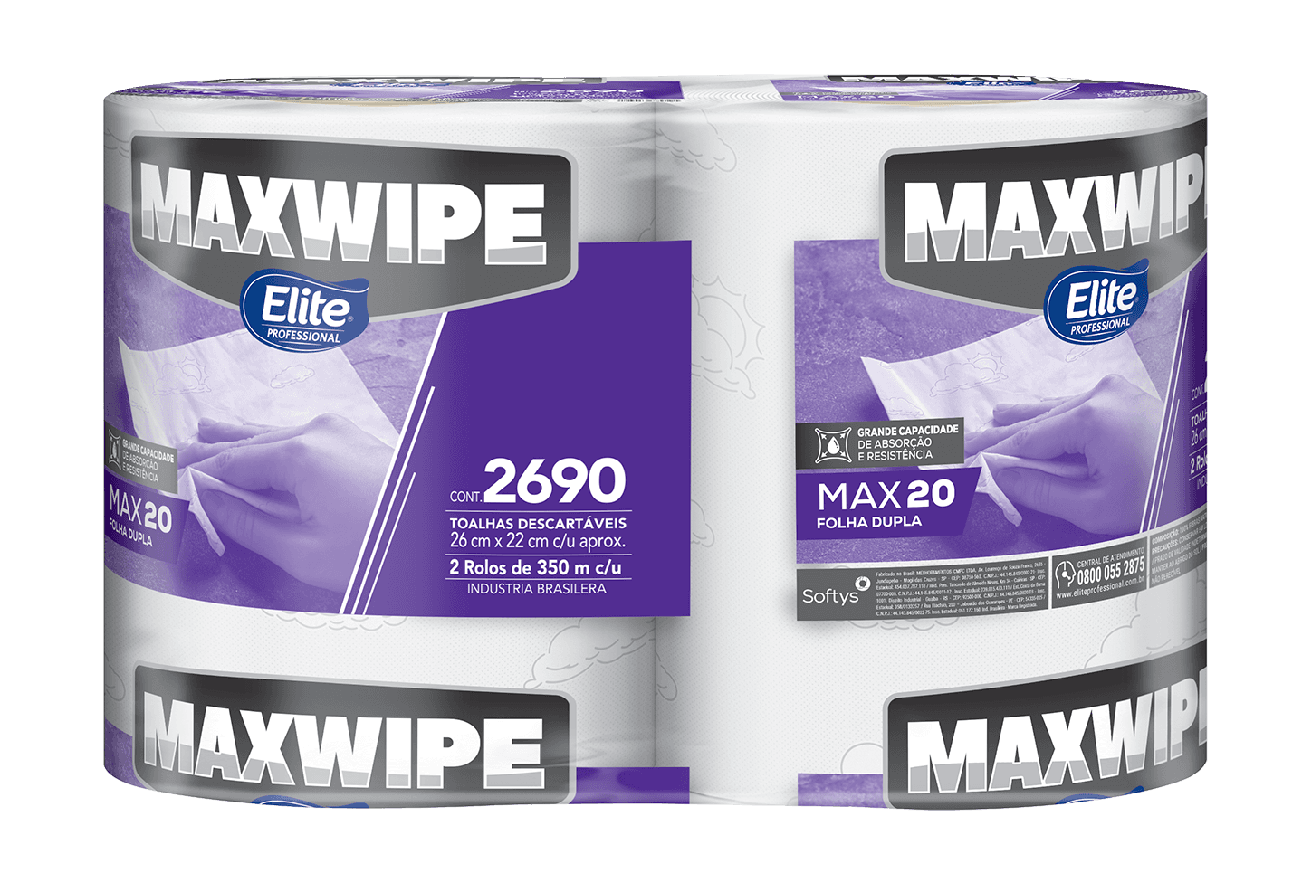 Pano Maxwipe 20 Folha Dupla Bobina 2690 Unidades